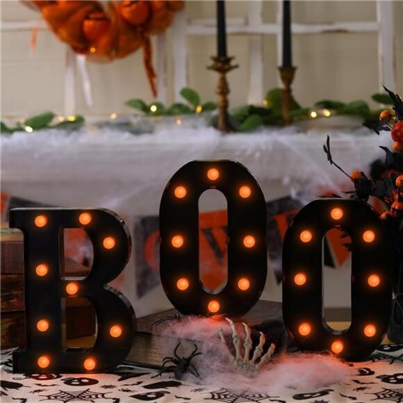Halloween Decorations-3 LED Marquee Light up Letters "BOO" Sign Halloween Decor - Picture 3 of 7